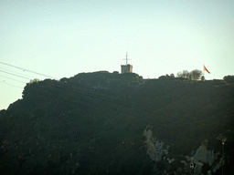 The Montjuïc hill with Montjuïc Castle, viewed from the roof terrace of the Aquarium Barcelona