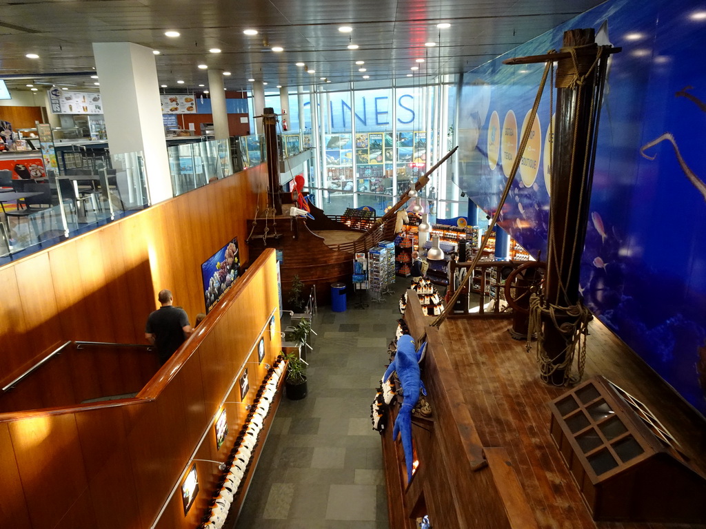 Interior of the souvenir shop at the Aquarium Barcelona, viewed from the Explora! Children`s area