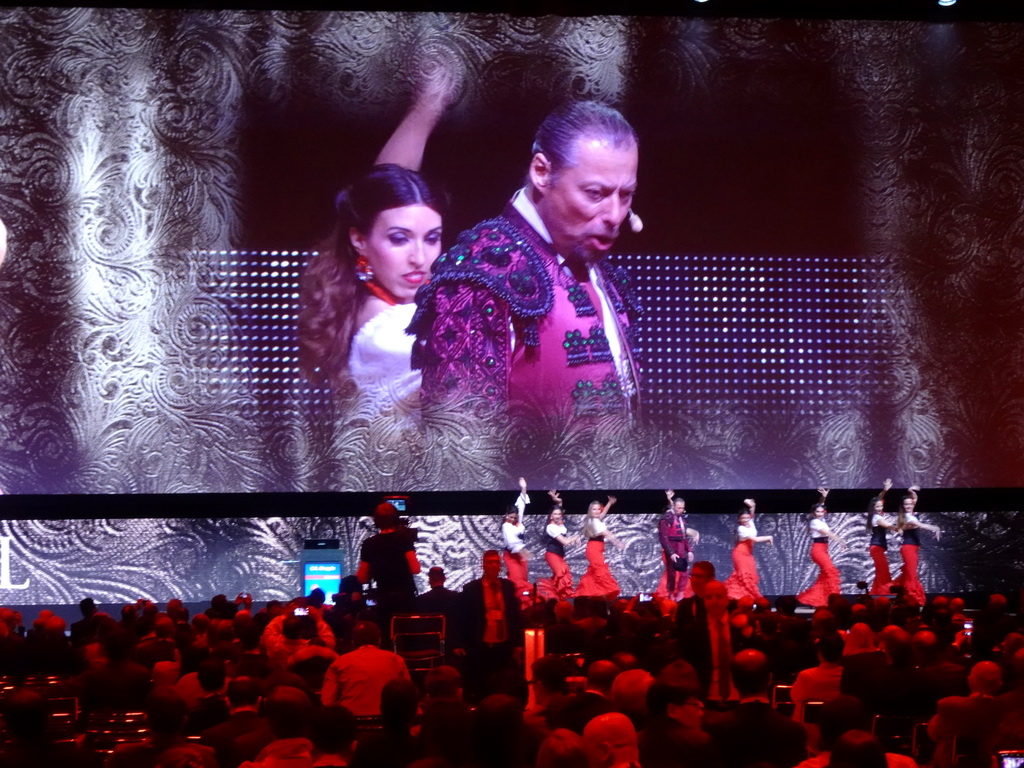 Singer and dancers of the opera `Carmen` at the opening ceremony of the EAU19 conference at the eURO Auditorium 1 of the Red Area of the Fira Barcelona Gran Via conference center