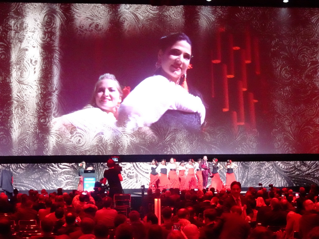 Singer and dancers of the opera `Carmen` at the opening ceremony of the EAU19 conference at the eURO Auditorium 1 of the Red Area of the Fira Barcelona Gran Via conference center