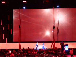 Singers and acrobats of the opera `Carmen` at the opening ceremony of the EAU19 conference at the eURO Auditorium 1 of the Red Area of the Fira Barcelona Gran Via conference center