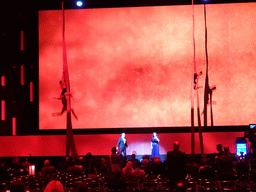 Singers and acrobats of the opera `Carmen` at the opening ceremony of the EAU19 conference at the eURO Auditorium 1 of the Red Area of the Fira Barcelona Gran Via conference center