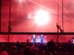 Singers and acrobats of the opera `Carmen` at the opening ceremony of the EAU19 conference at the eURO Auditorium 1 of the Red Area of the Fira Barcelona Gran Via conference center