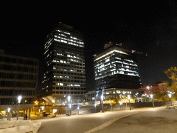 Office buildings at the Carrer del Foc street, by night