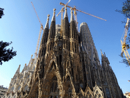 Northeast side of the Sagrada Família church with the Nativity Facade, under construction, viewed from the Carrer de la Marine street