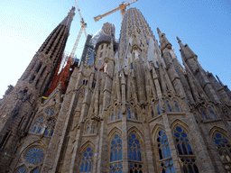 North side of the Sagrada Família church with the Nativity Facade, under construction, viewed from the Carrer de la Marine street
