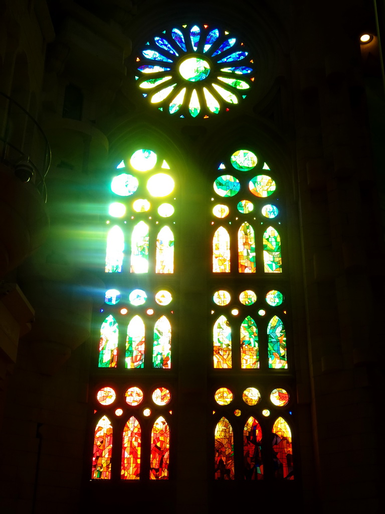 Stained glass windows at the nave of the Sagrada Família church