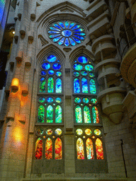 Stained glass windows at the nave of the Sagrada Família church