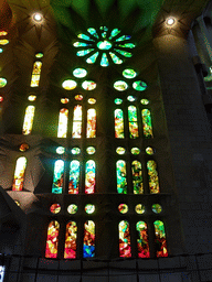 Stained glass windows at the nave of the Sagrada Família church