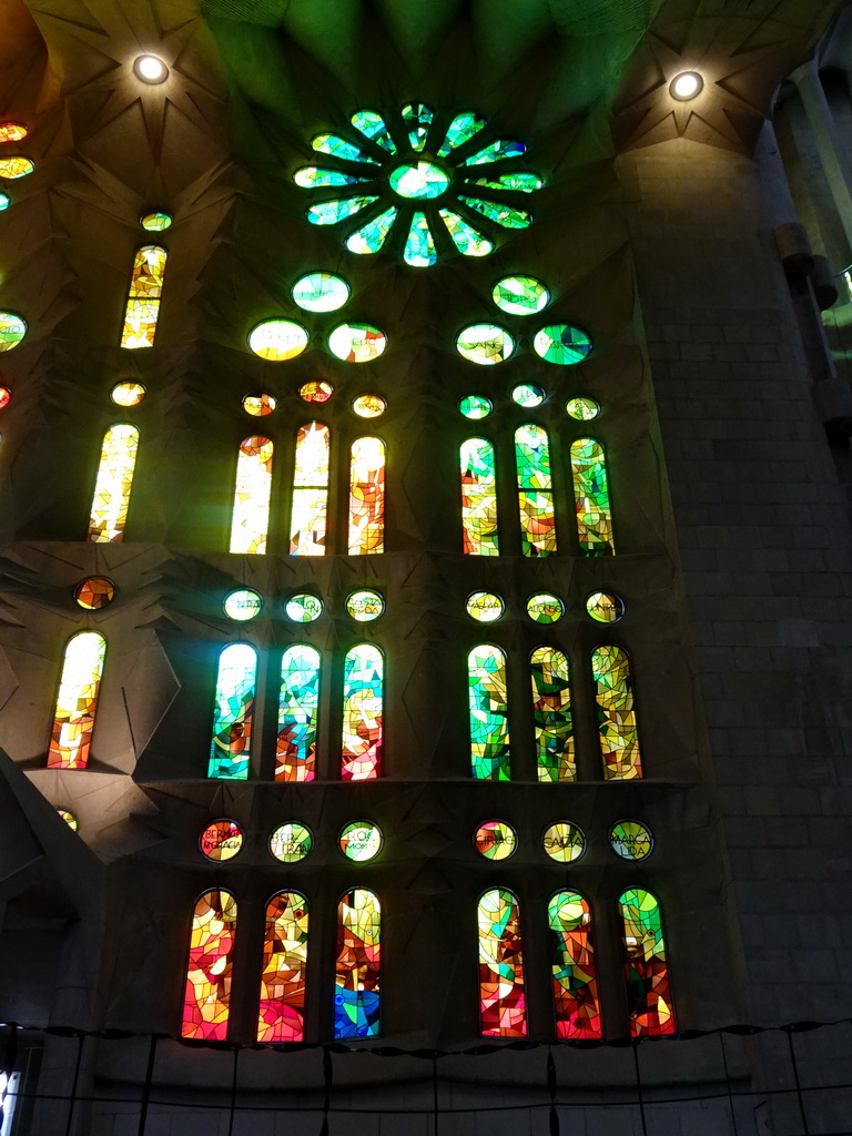 Stained glass windows at the nave of the Sagrada Família church