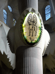 Lamp with the name of evangelist Luke at the crossing of the Sagrada Família church