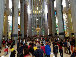 Nave, apse, organ, baldachin and altar of the Sagrada Família church