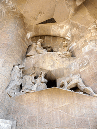 Statues at the right side of the Portico of the Passion Facade at the southwest side of the Sagrada Família church