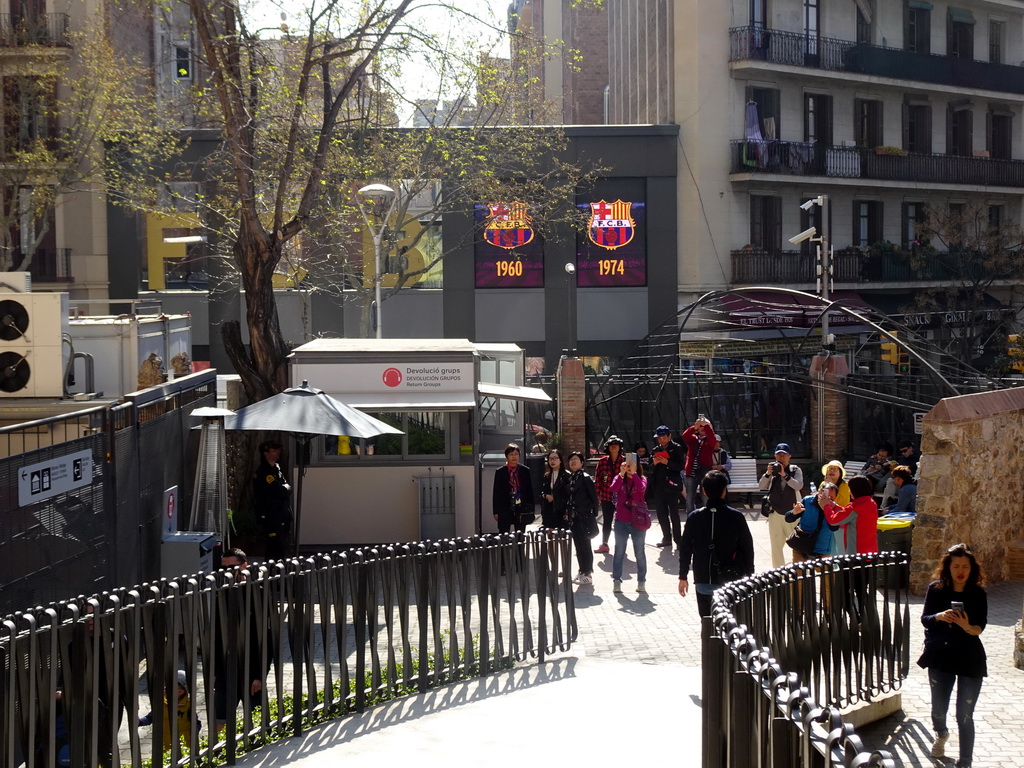 Front of the FCBotiga store at the Carrer de Mallorca street, viewed from the south side of the Sagrada Família church