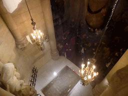 The grave of Antoni Gaudí at the Crypt of the Sagrada Família church, viewed from the Sagrada Família Museum