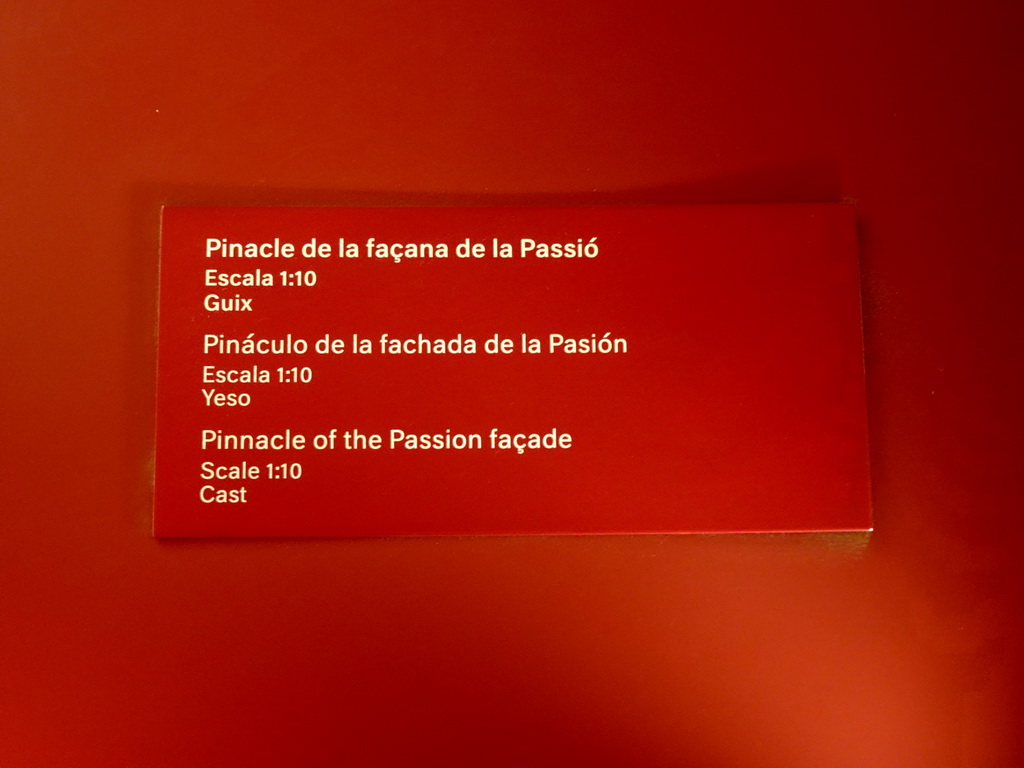 Explanation on the scale model of the Pinnacle of the Passion Facade of the Sagrada Família church, at the Sagrada Família Museum