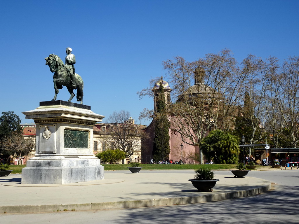 Equestrian statue of General Prim and the Església de la Ciutadella church at the south side of the Parc de la Ciutadella park