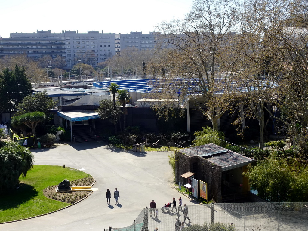 The Aquarama building at the Barcelona Zoo, viewed from the top of the hill