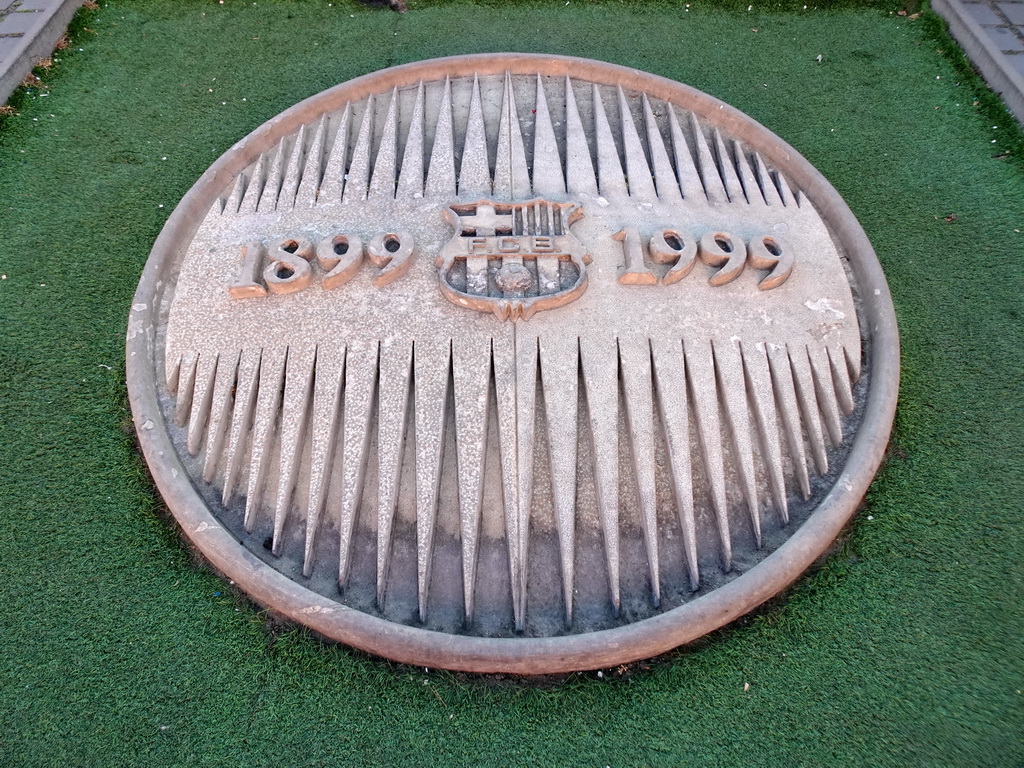 Relief for the 100 year anniversary of FC Barcelona at the west side of the Camp Nou stadium