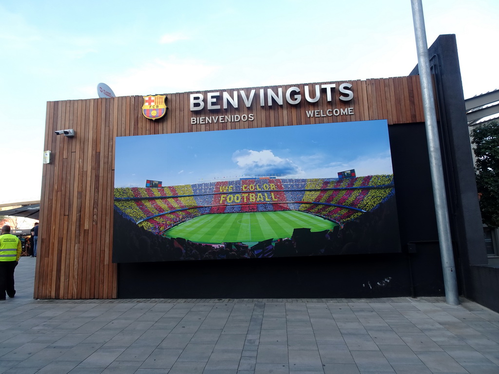 Welcome sign at the southwest side of the Camp Nou stadium
