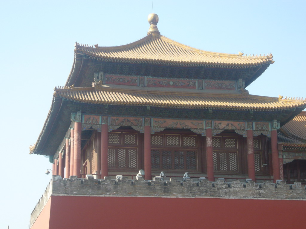 Pavilion at the left of the back side of the Meridian Gate at the Forbidden City