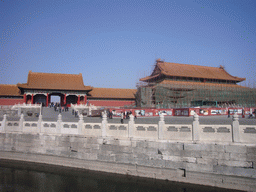 The Golden Water River, the Gate of Correct Conduct and the Gate of Supreme Harmony, under renovation, at the Forbidden City
