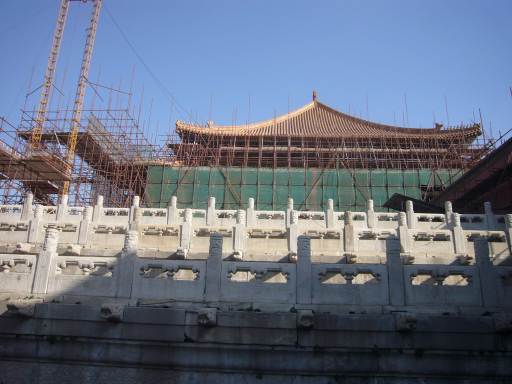 The west side of the Hall of Supreme Harmony, under renovation, at the Forbidden City