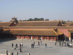 The Palace of Mental Cultivation at the Forbidden City and the White Pagoda at the Jade Flower Island at Beihai Park, viewed from the Hall of Preserving Harmony