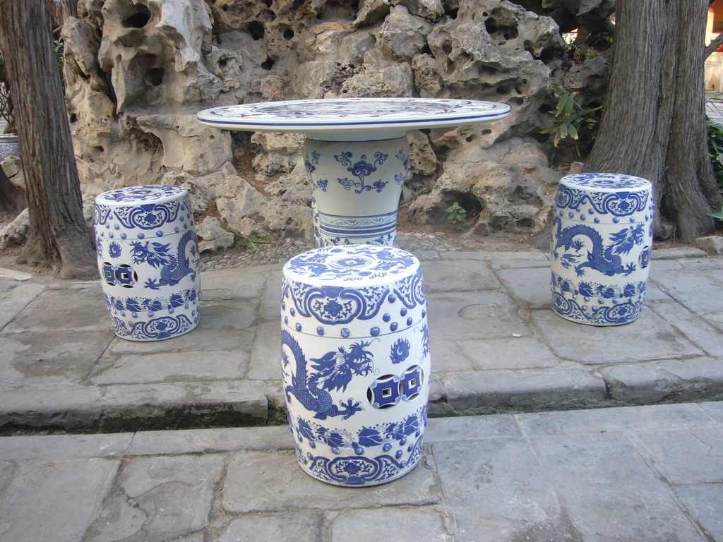 Table and chairs at the Garden of the Palace of Peace and Longevity at the Forbidden City