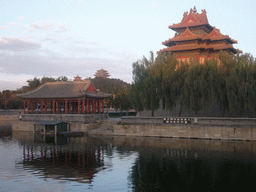 The Moat and the northwest Corner Tower of the Forbidden City, and Jingshan Park with the Jifang Pavilion and the Wanchun Pavilion