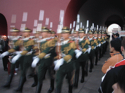 Guards marching through the Gate of Heavenly Peace, during the Flag-Lowering Ceremony, at sunset