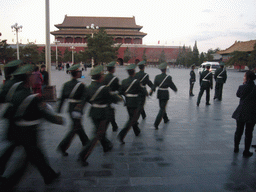 Guards marching from the Gate of Heavenly Peace to the Upright Gate, during the Flag-Lowering Ceremony, at sunset