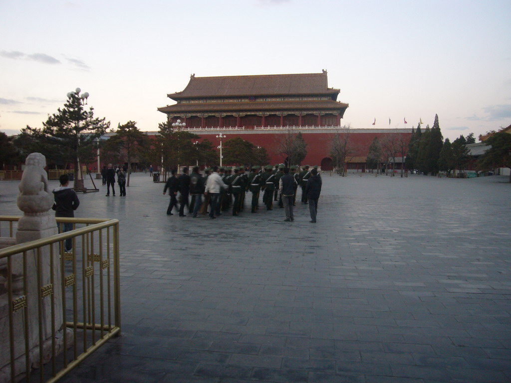Guards marching from the Gate of Heavenly Peace to the Upright Gate, during the Flag-Lowering Ceremony, at sunset