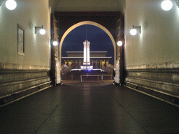The Flag-Lowering Ceremony at Tiananmen Square, with the Monument to the People`s Heroes and the Mausoleum of Mao Zedong, viewed through the Gate of Heavenly Peace, by night