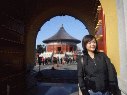 Miaomiao at the gate to the Imperial Vault of Heaven at the Temple of Heaven