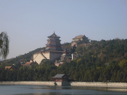 Kunming Lake and Longevity Hill with the Tower of Buddhist Incense at the Summer Palace, viewed from near the Wenchang Tower