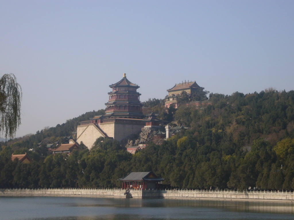 Kunming Lake and Longevity Hill with the Tower of Buddhist Incense at the Summer Palace, viewed from near the Wenchang Tower