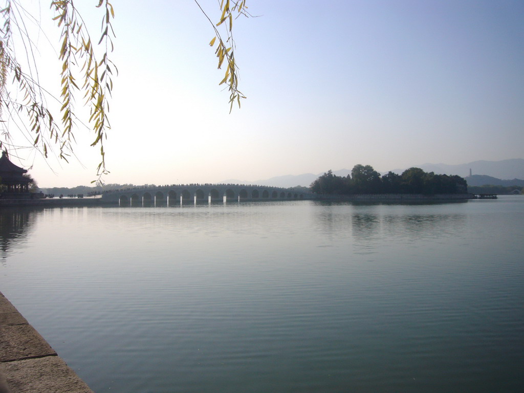 The Seventeen-Arch Bridge over Kunming Lake and the South Lake Island at the Summer Palace, viewed from the East Causeway