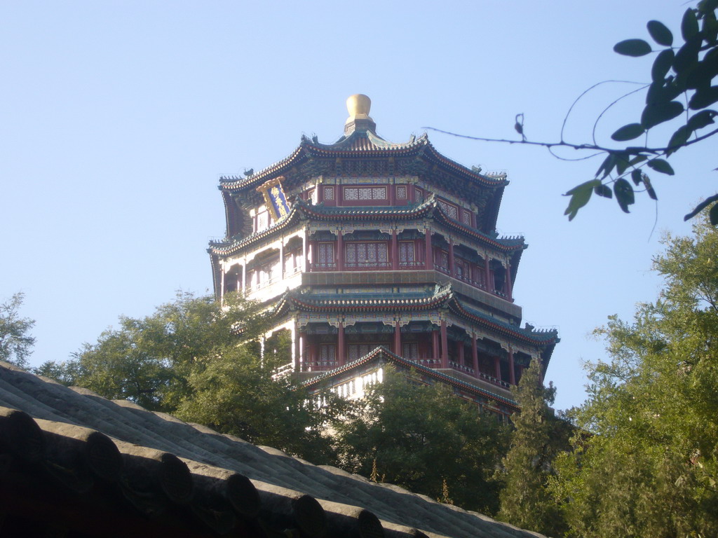 The Tower of Buddhist Incense at the Summer Palace, viewed from a staircase on the southeast side