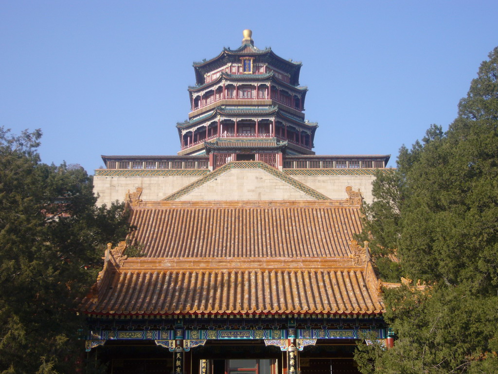 Front of the Second Palace Gate and the Tower of Buddhist Incense at the Summer Palace