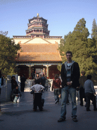 Tim in front of the Second Palace Gate and the Tower of Buddhist Incense at the Summer Palace