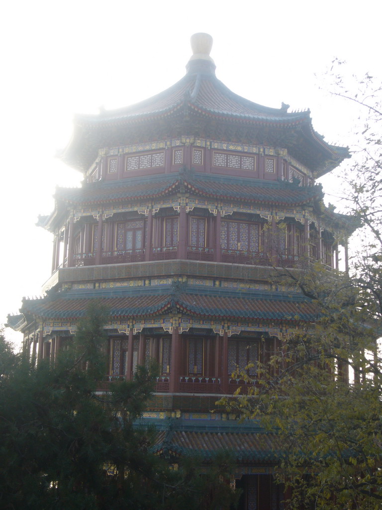 The back side of the Tower of Buddhist Incense at the Summer Palace, viewed from the staircase to the Realm of Multitudinous Fragrance gate