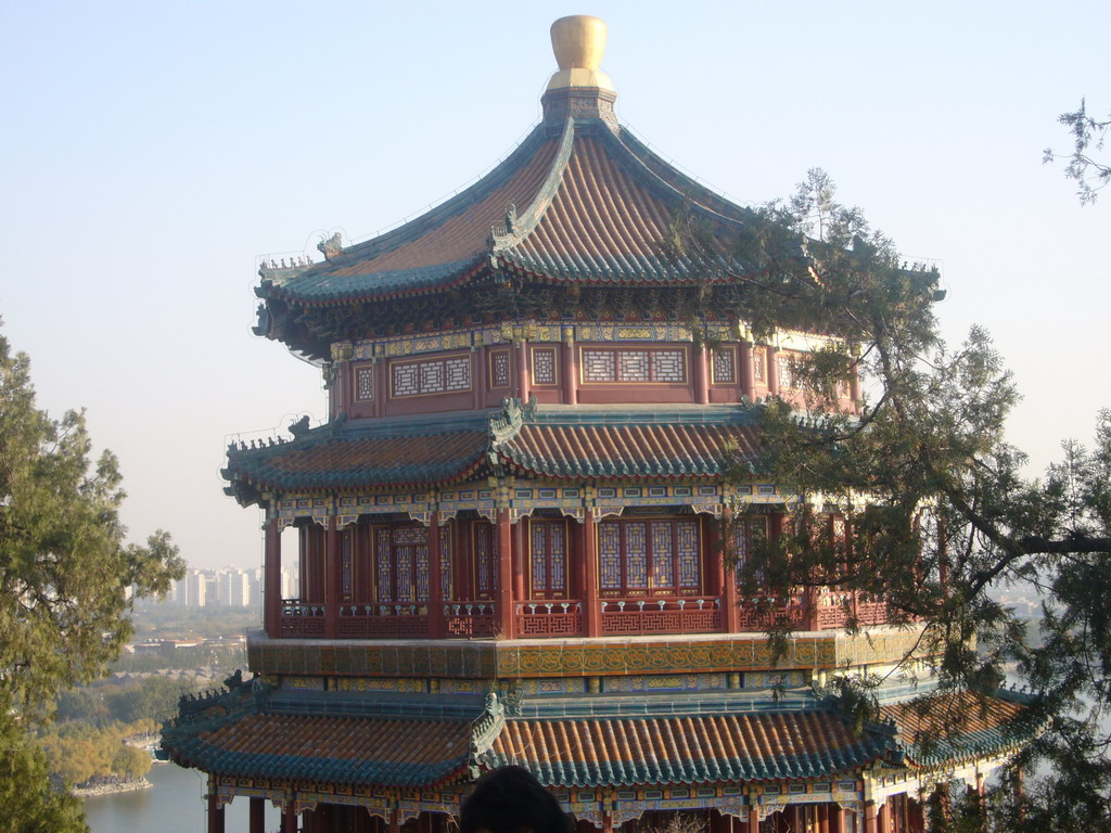 The back side of the Tower of Buddhist Incense at the Summer Palace, viewed from the Hall of the Sea of Wisdom