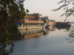 Boats at the northwest side of Kunming Lake at the Summer Palace, viewed from the West Causeway