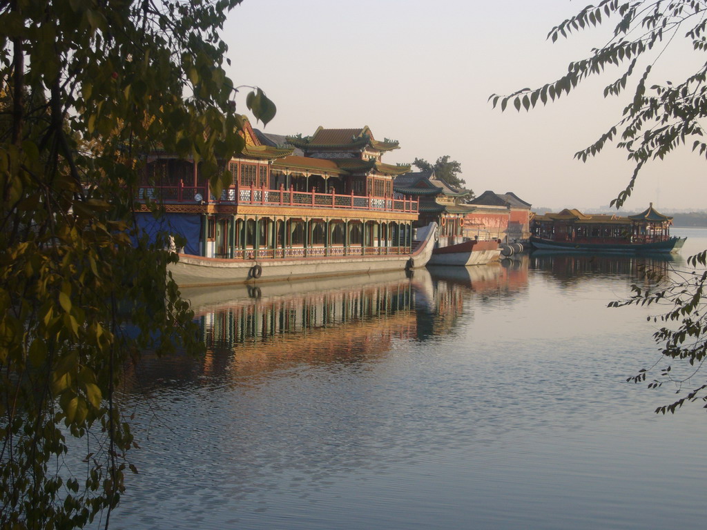 Boats at the northwest side of Kunming Lake at the Summer Palace, viewed from the West Causeway