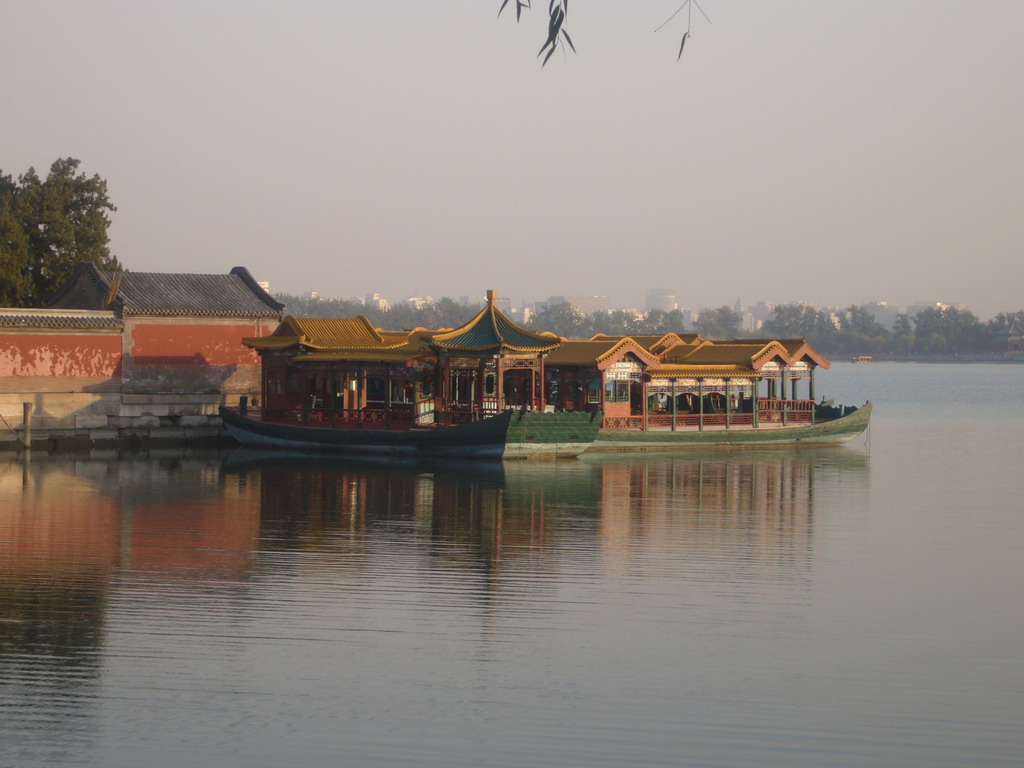 Boats at the northwest side of Kunming Lake at the Summer Palace, viewed from the West Causeway