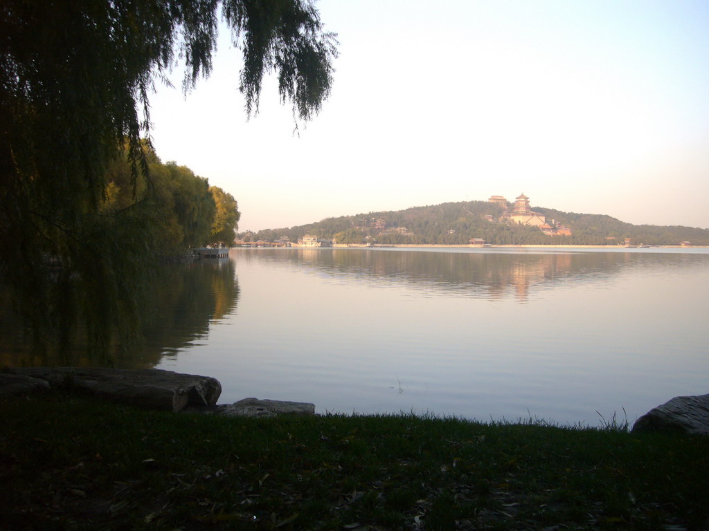 Kunming Lake, the Marble Boat and Longevity Hill with the Tower of Buddhist Incense and the Hall of the Sea of Wisdom at the Summer Palace, viewed from the West Causeway