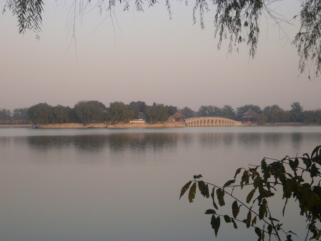 Kunming Lake, the Seventeen-Arch Bridge, South Lake Island and the Pavilion of Broad View at the Summer Palace, viewed from the Mirror Bridge