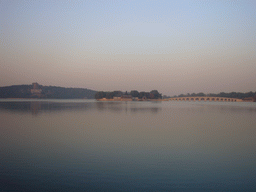 Kunming Lake, Longevity Hill with the Tower of Buddhist Incense, the Seventeen-Arch Bridge and South Lake Island at the Summer Palace, viewed from the Pavilion of Bright Scenery