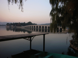 Kunming Lake, the Seventeen-Arch Bridge and South Lake Island at the Summer Palace, at sunset